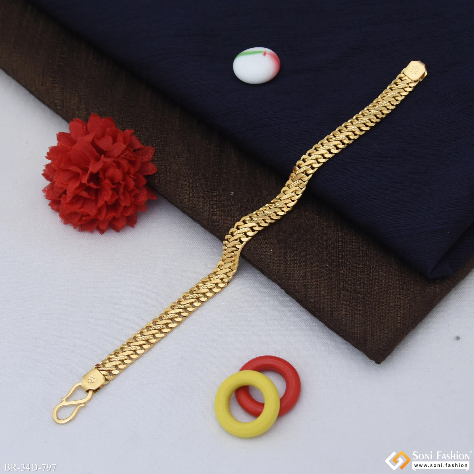 1 Gram Gold Plated Prominent Design Link Bracelet for Men - Style D797 - Image 2
