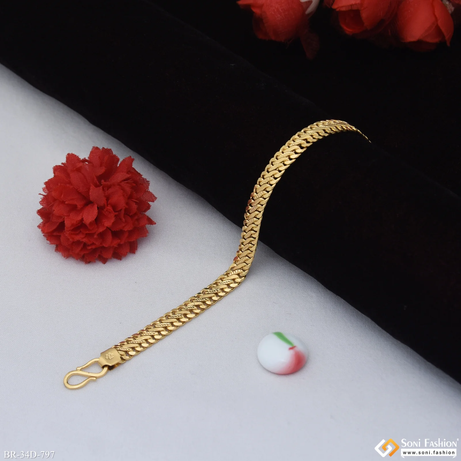 1 Gram Gold Plated Prominent Design Link Bracelet for Men - Style D797 - Image 5