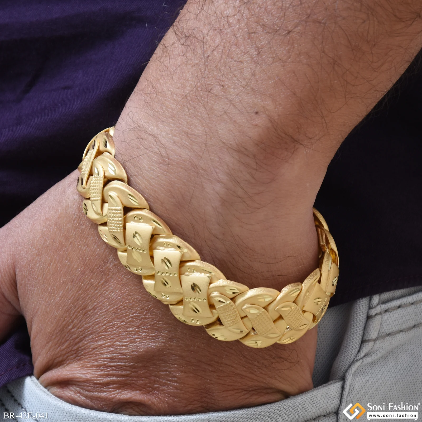 1 Gram Gold Plated Prominent Design Pokal Bracelet for Men - Style E041 - Image 2