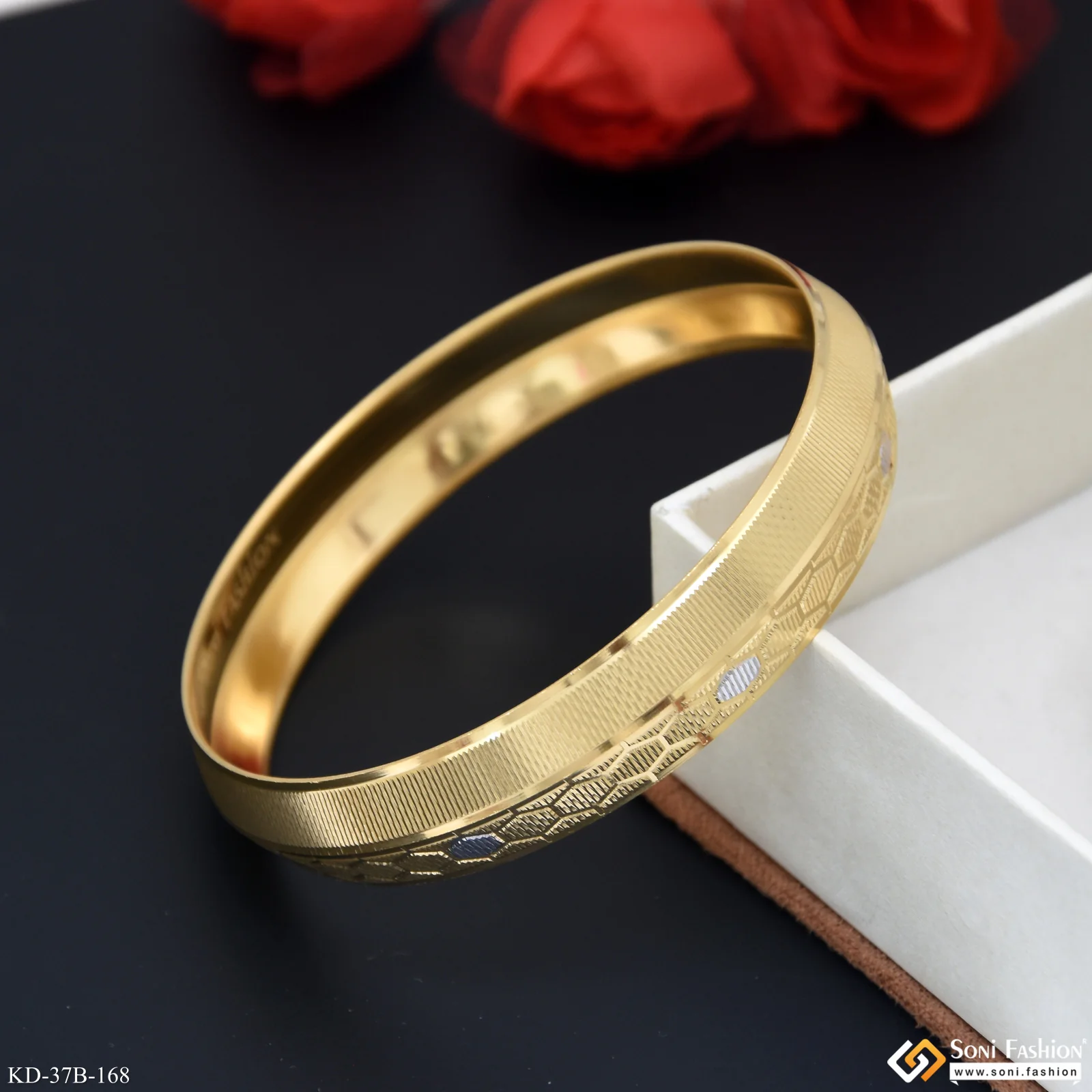1 Gram Gold Plated Punjabi Kada for Men - Style B168 - Image 4