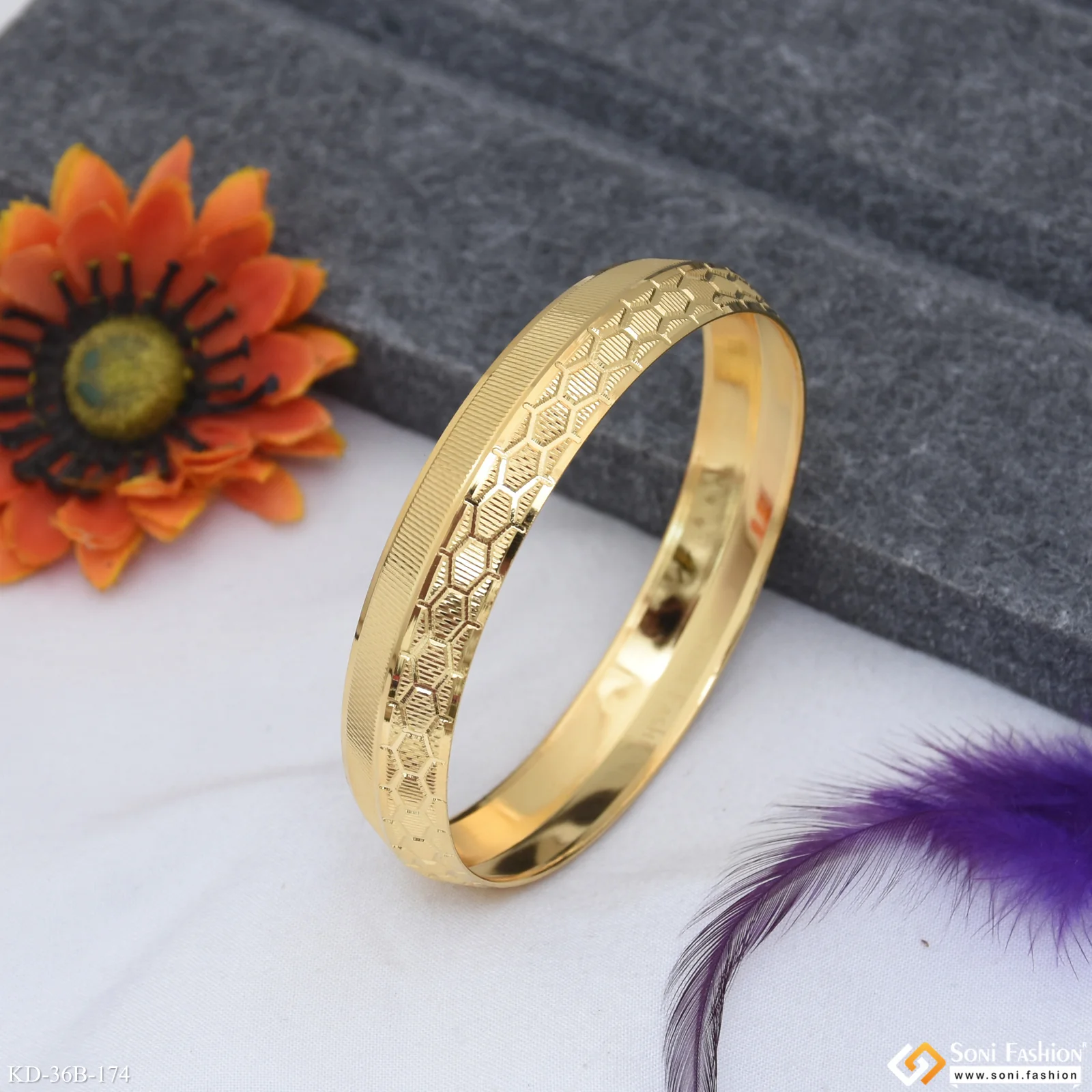1 Gram Gold Plated Punjabi Kada for Men - Style B174 - Image 2