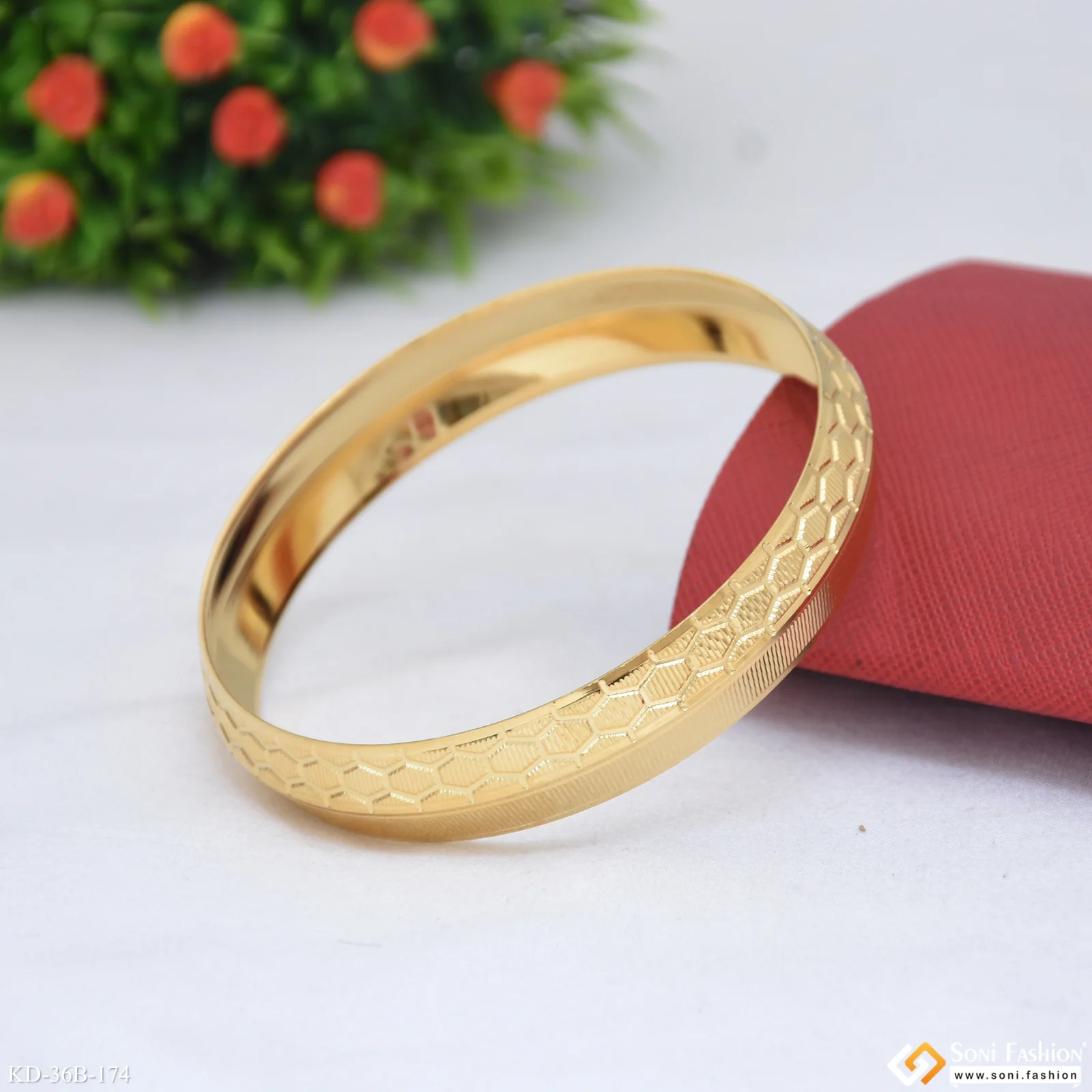 1 Gram Gold Plated Punjabi Kada for Men - Style B174 - Image 5