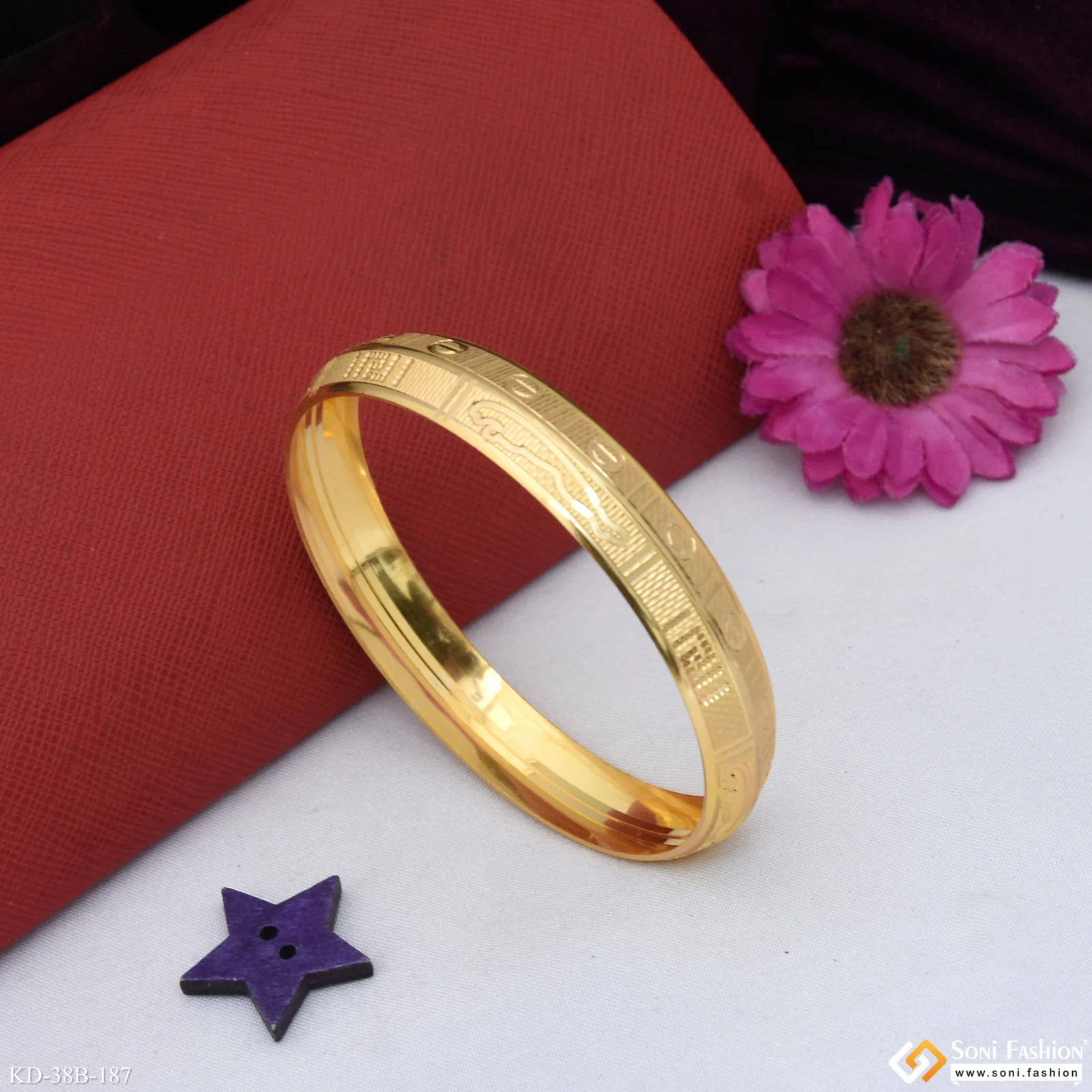 1 Gram Gold Plated Punjabi Kada for Men - Style B187 - Image 2
