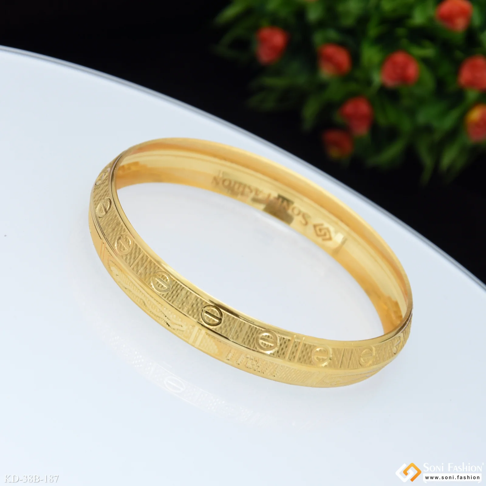 1 Gram Gold Plated Punjabi Kada for Men - Style B187 - Image 5