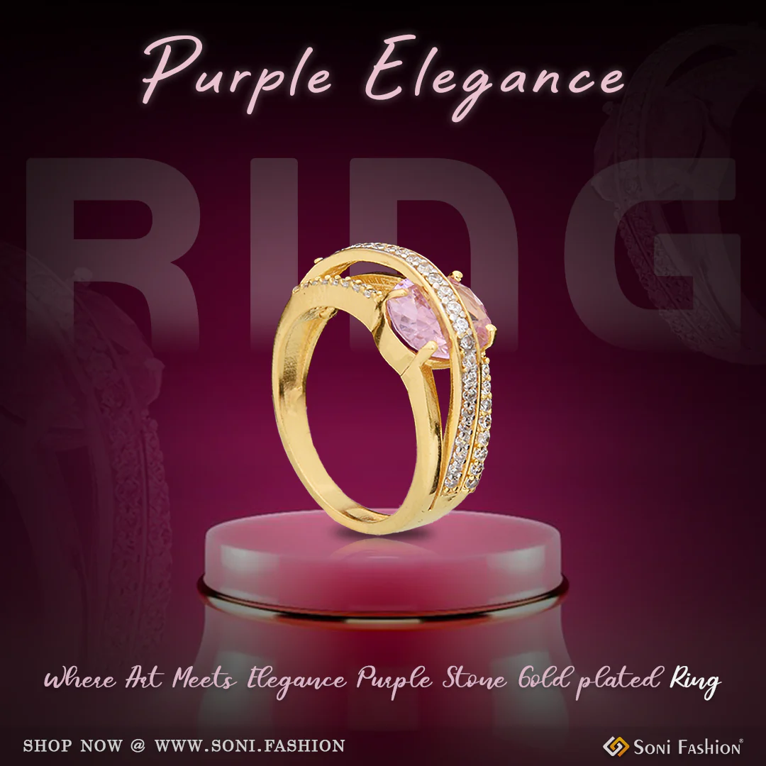 1 Gram Gold Plated Purple Stone Artisanal Design Ring For Ladies - Style Lrg-093