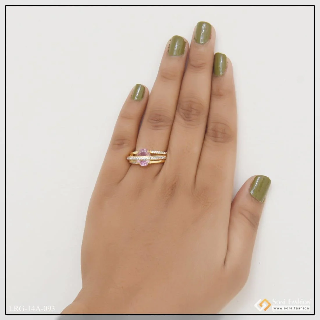 1 Gram Gold Plated Purple Stone Artisanal Design Ring For Ladies - Style Lrg-093 - Image 2