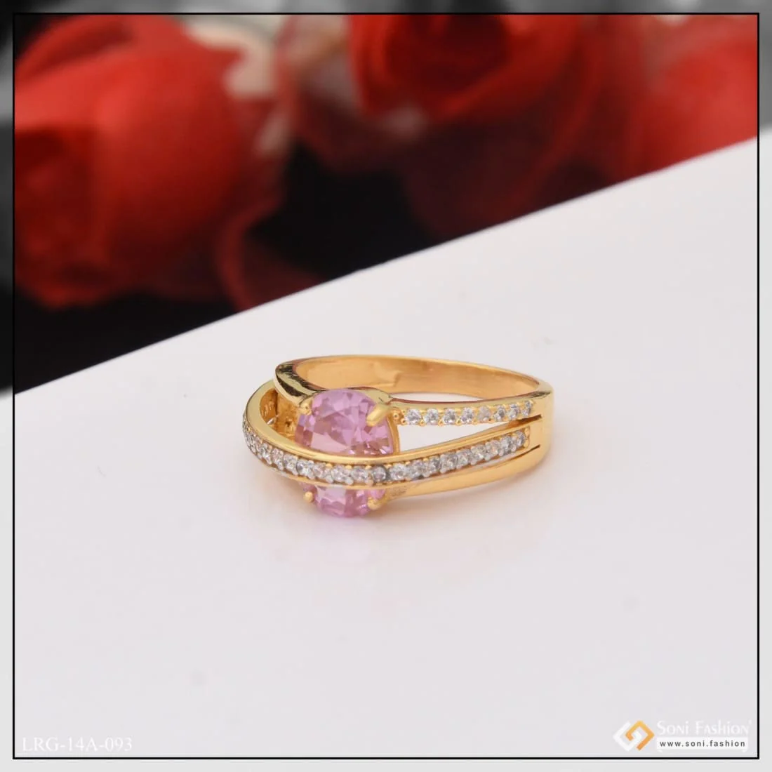 1 Gram Gold Plated Purple Stone Artisanal Design Ring For Ladies - Style Lrg-093 - Image 3