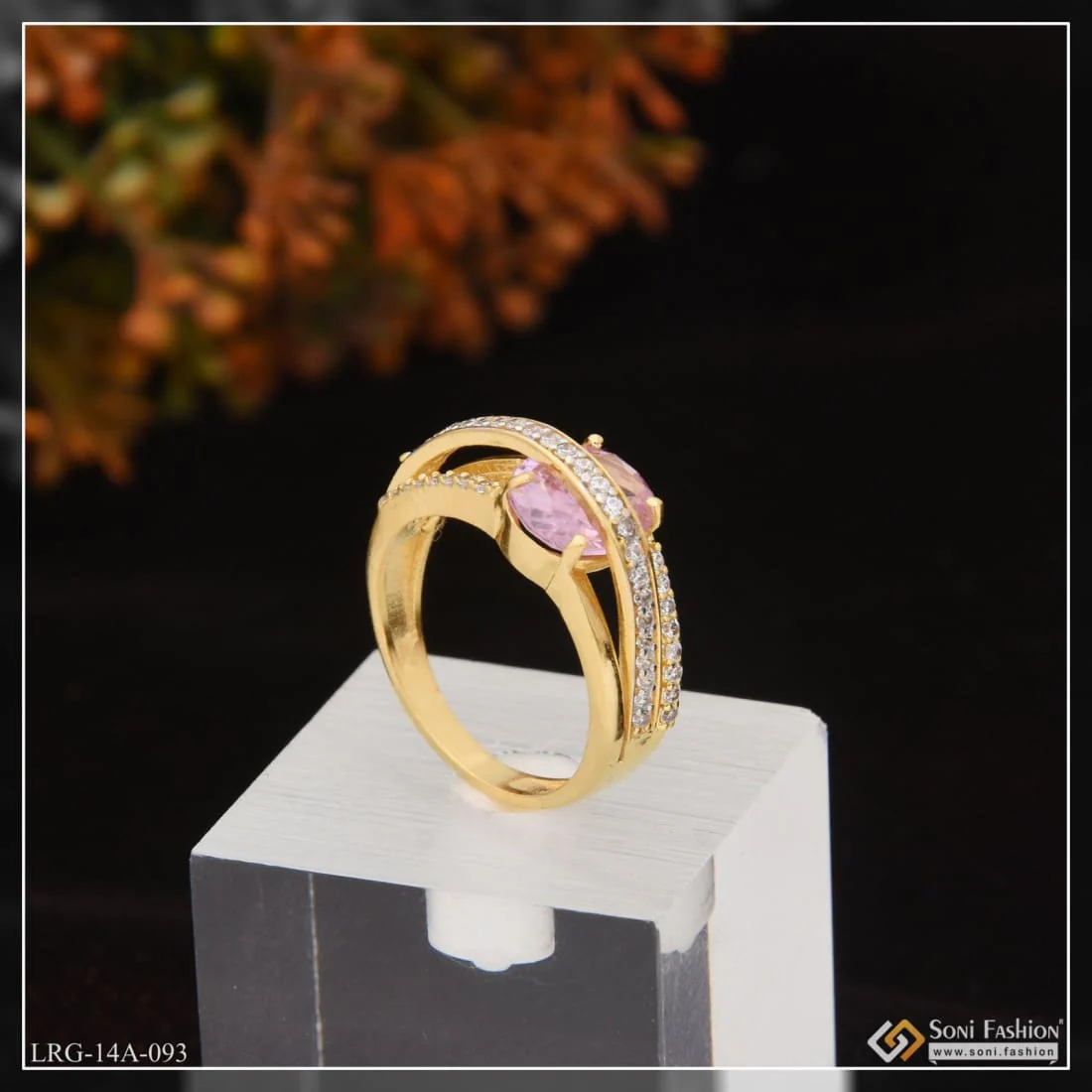 1 Gram Gold Plated Purple Stone Artisanal Design Ring For Ladies - Style Lrg-093 - Image 4