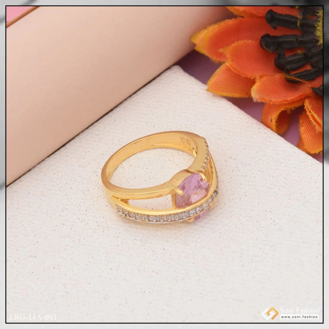 1 Gram Gold Plated Purple Stone Artisanal Design Ring For Ladies - Style Lrg-093 - Image 5