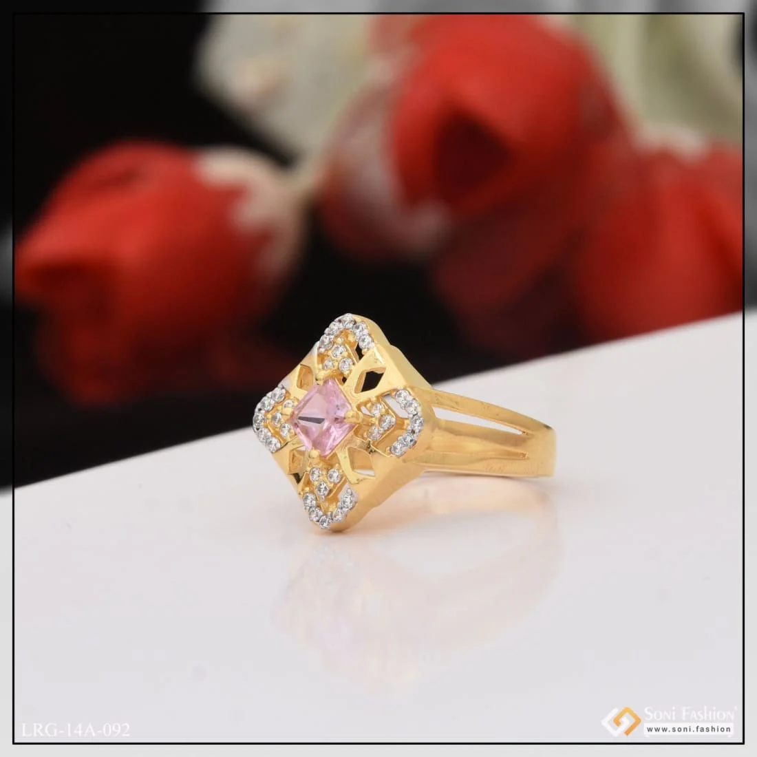 1 Gram Gold Plated Purple Stone Exclusive Design Ring For Ladies - Style Lrg-092