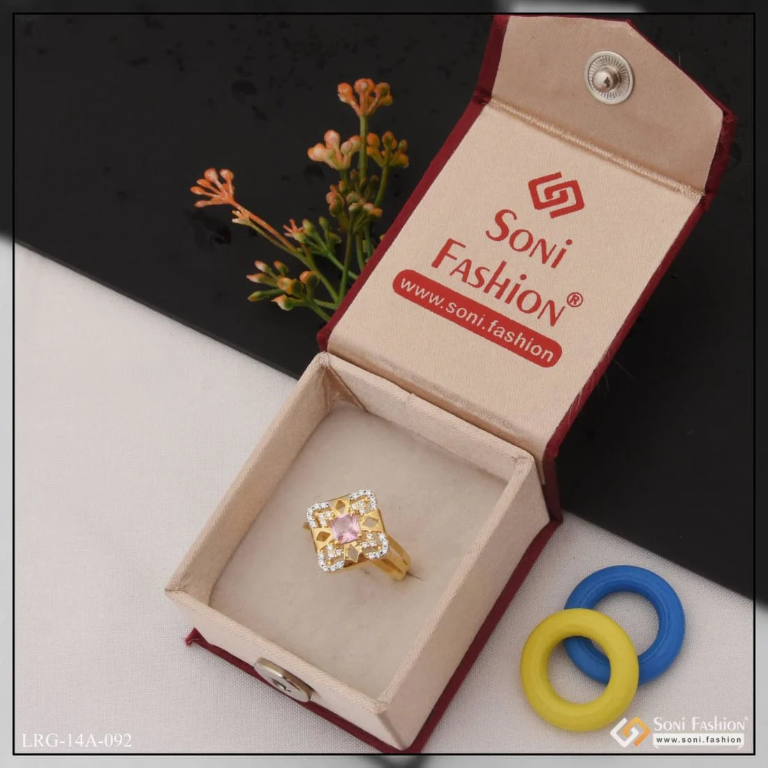 1 Gram Gold Plated Purple Stone Exclusive Design Ring For Ladies - Style Lrg-092 - Image 3