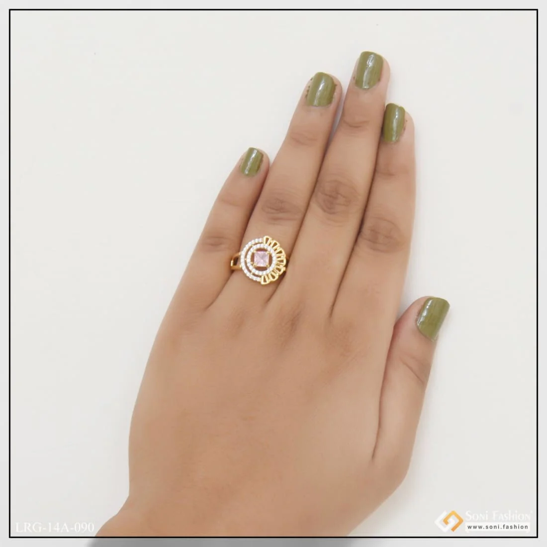 1 Gram Gold Plated Purple Stone With Diamond Designer Ring For Ladies - Style Lrg-090 - Image 2