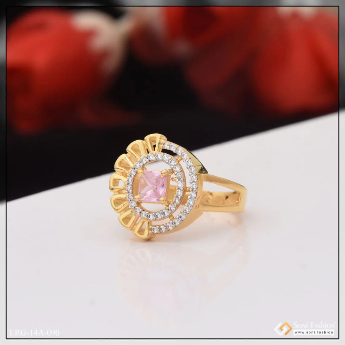 1 Gram Gold Plated Purple Stone With Diamond Designer Ring For Ladies - Style Lrg-090 - Image 3