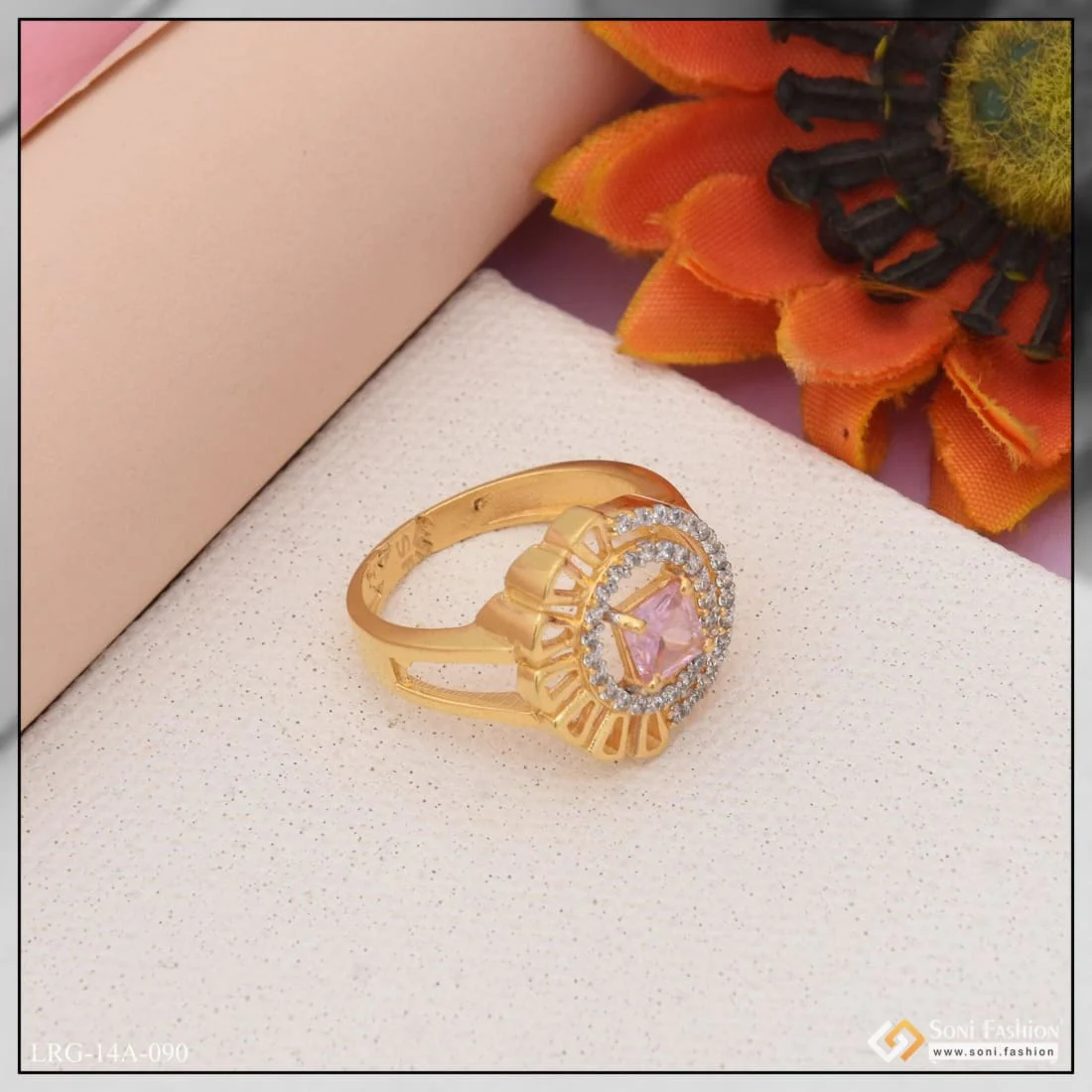 1 Gram Gold Plated Purple Stone With Diamond Designer Ring For Ladies - Style Lrg-090 - Image 4