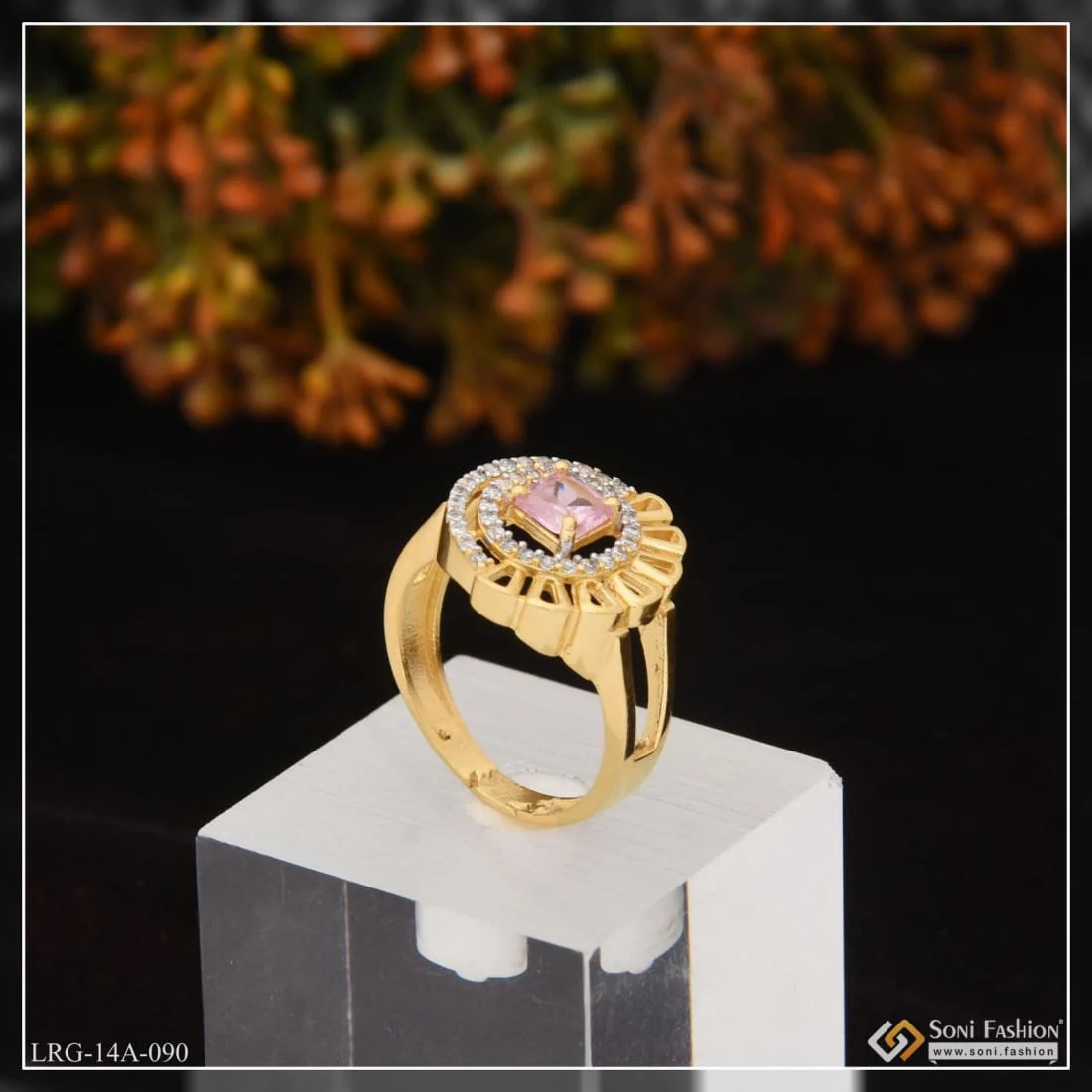 1 Gram Gold Plated Purple Stone With Diamond Designer Ring For Ladies - Style Lrg-090 - Image 5