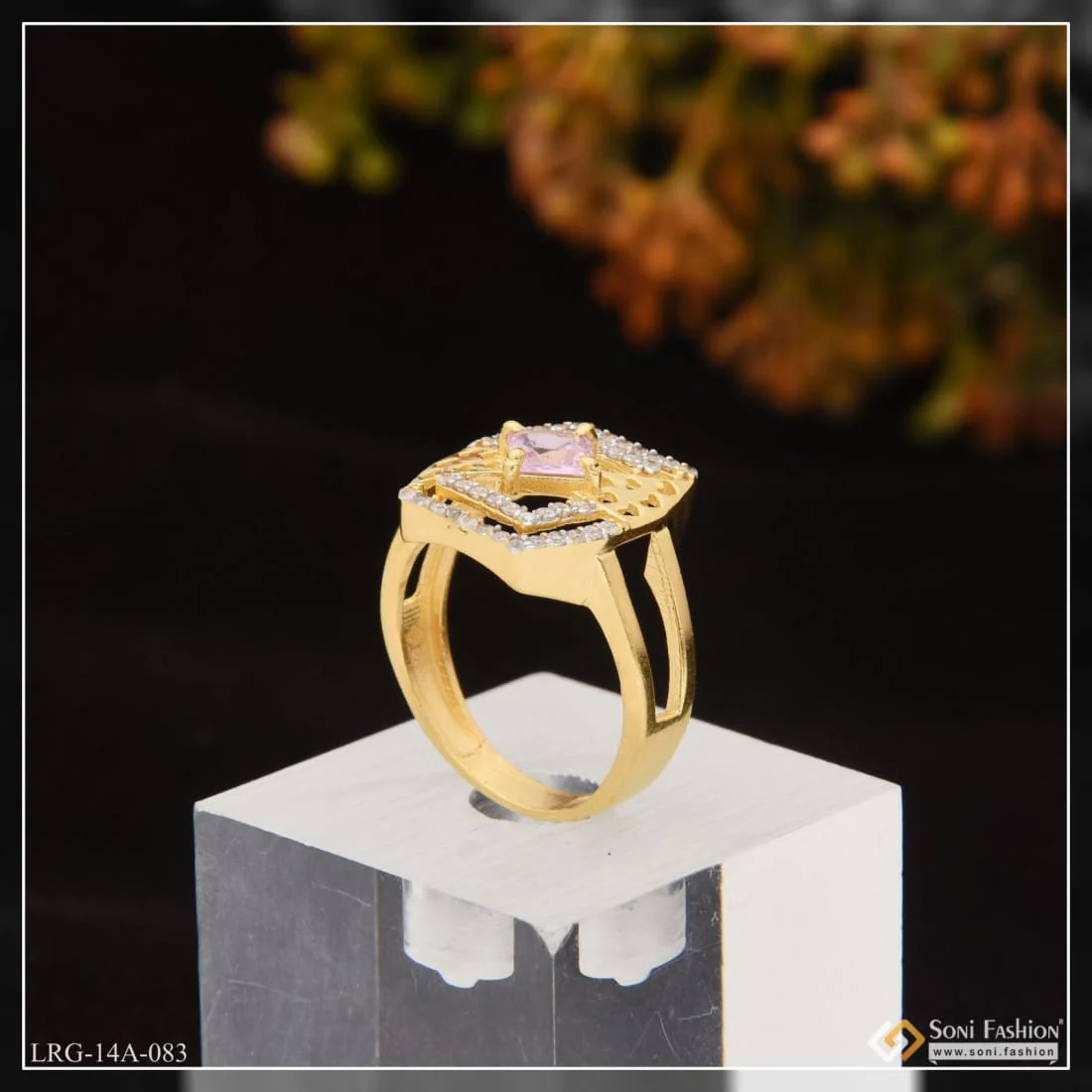 1 Gram Gold Plated Purple Stone with Diamond New Style Ring for Lady - Style LRG-083 - Image 3