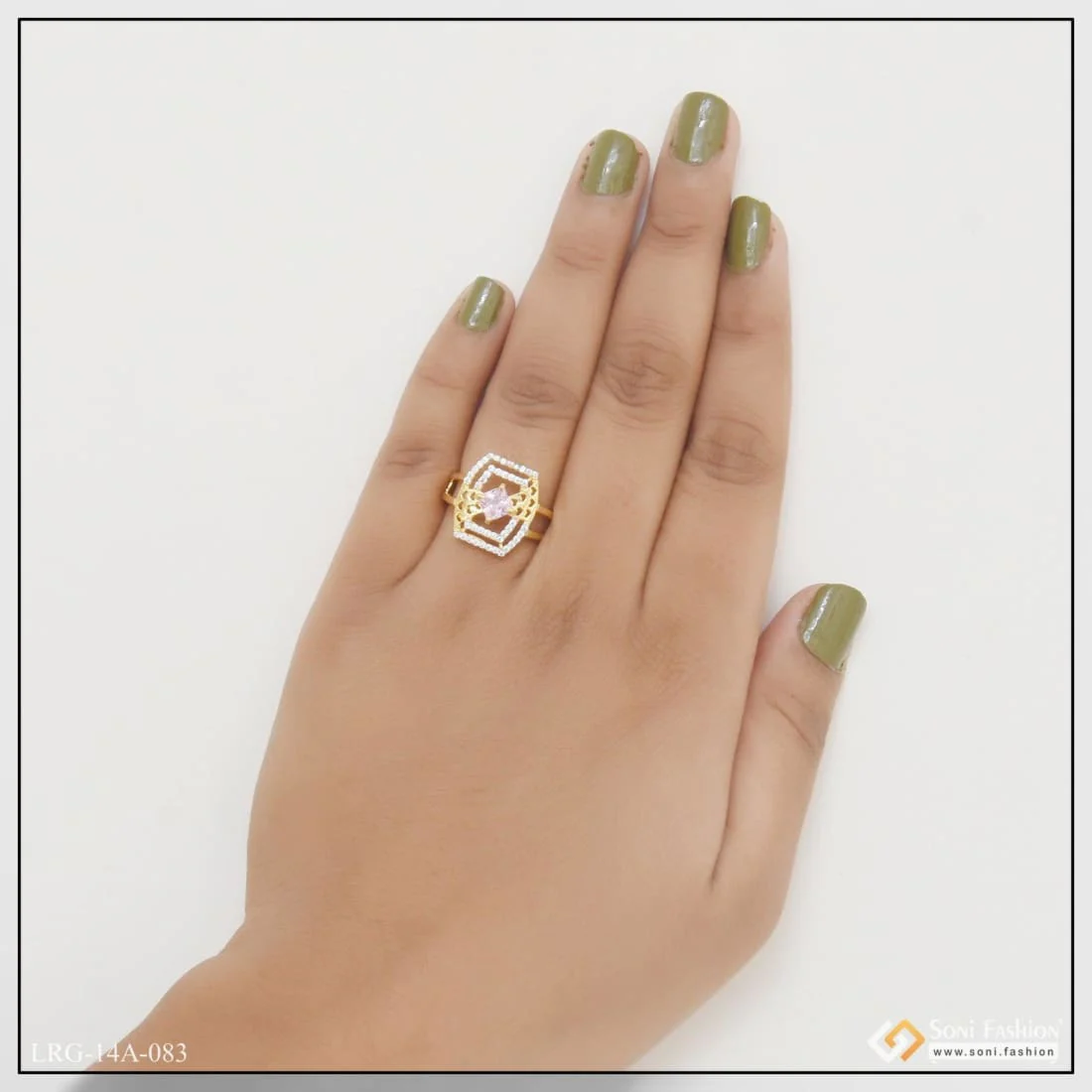 1 Gram Gold Plated Purple Stone with Diamond New Style Ring for Lady - Style LRG-083 - Image 5