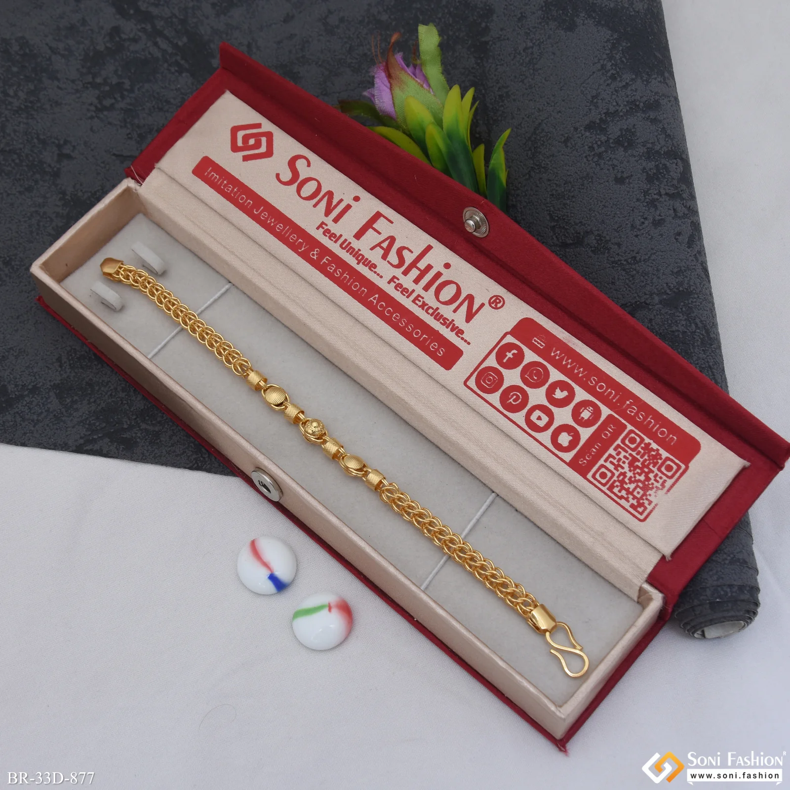 1 Gram Gold Plated Rajwadi Bracelet for Men - Style D877 - Image 2