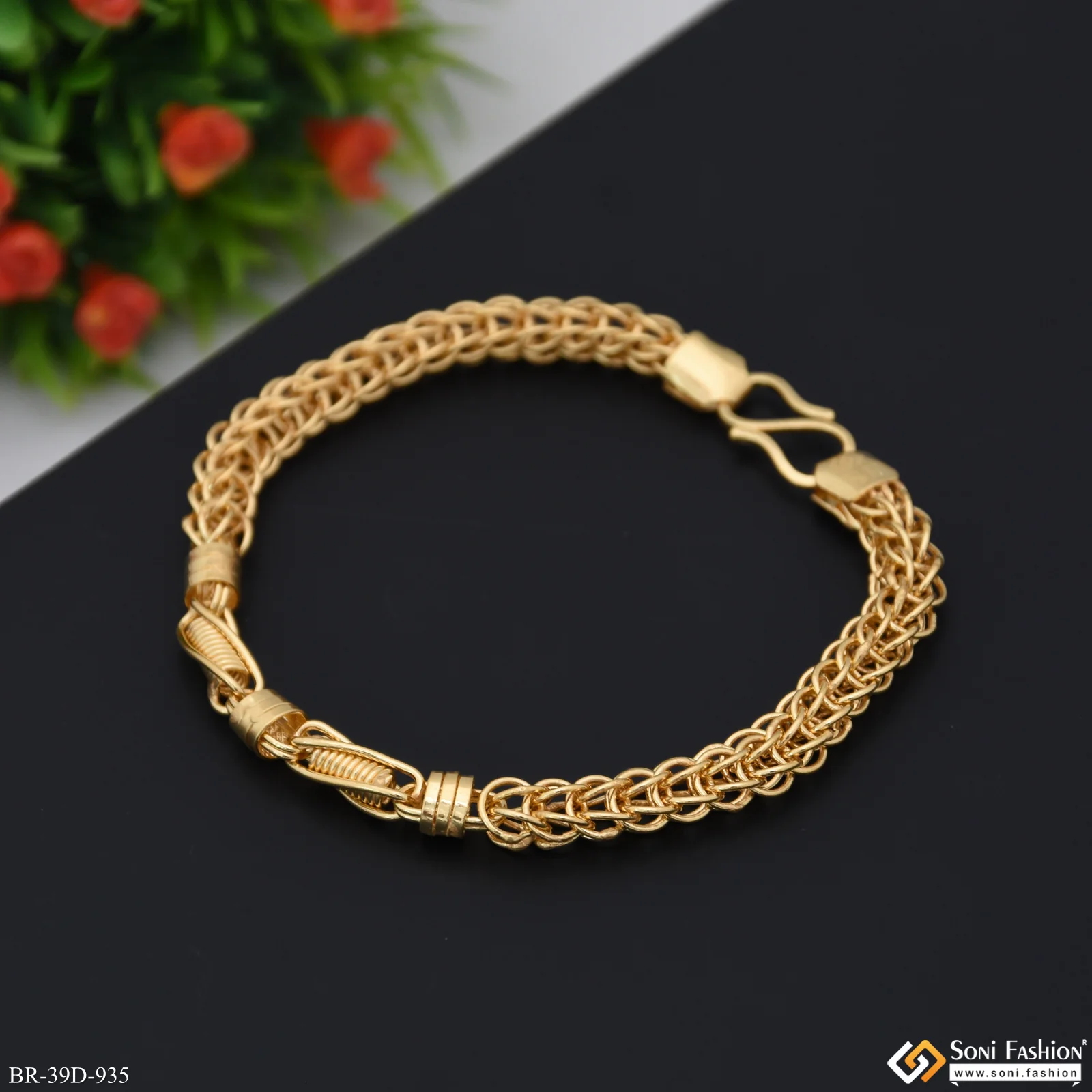 1 Gram Gold Plated Rajwadi Bracelet for Men - Style D935 - Image 3