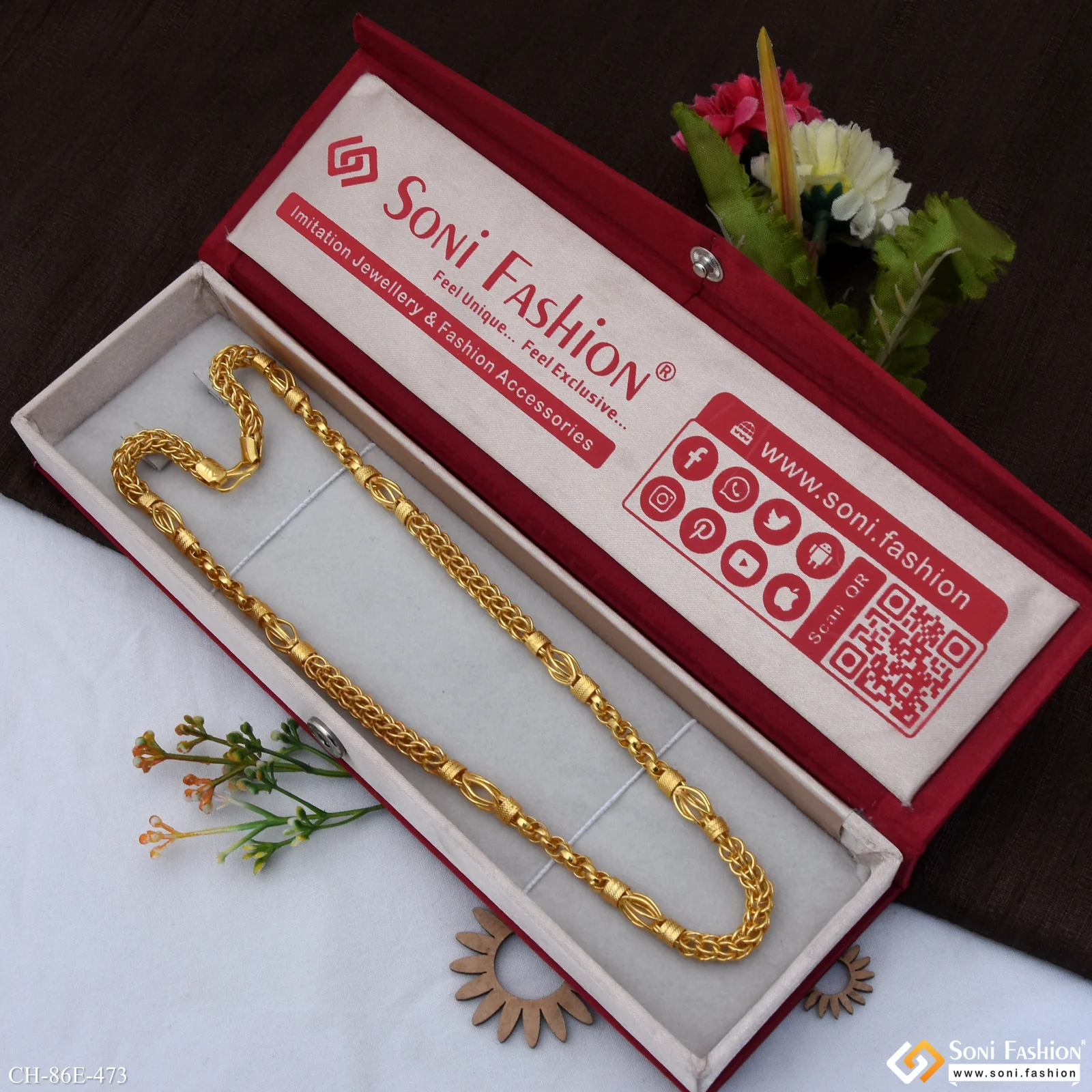 1 Gram Gold Plated Rajwadi Chain for Men - Style E473 - Image 3