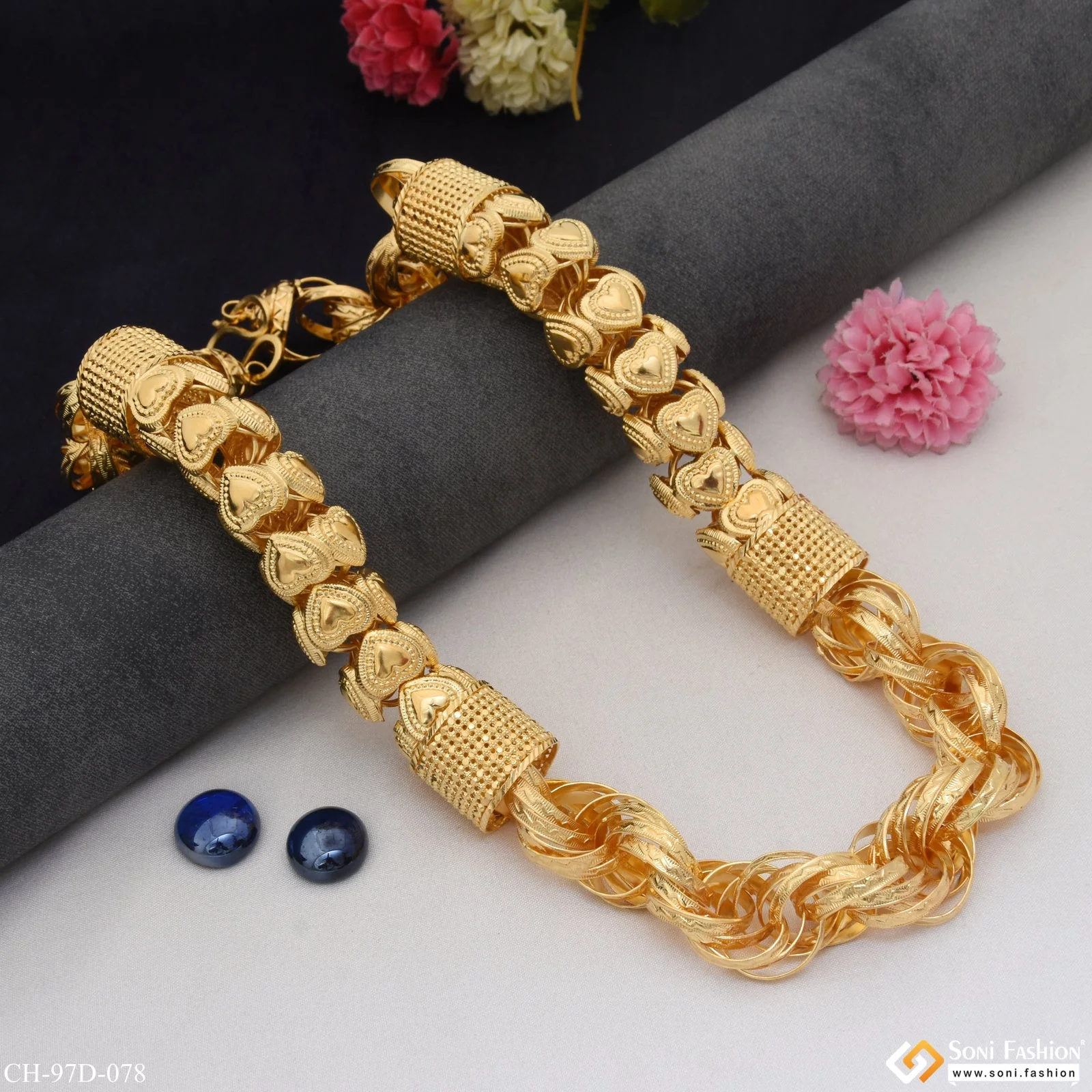 1 Gram Gold Plated Rajwadi Stylish Design Best Quality Chain for Men - Style D078 - Image 3