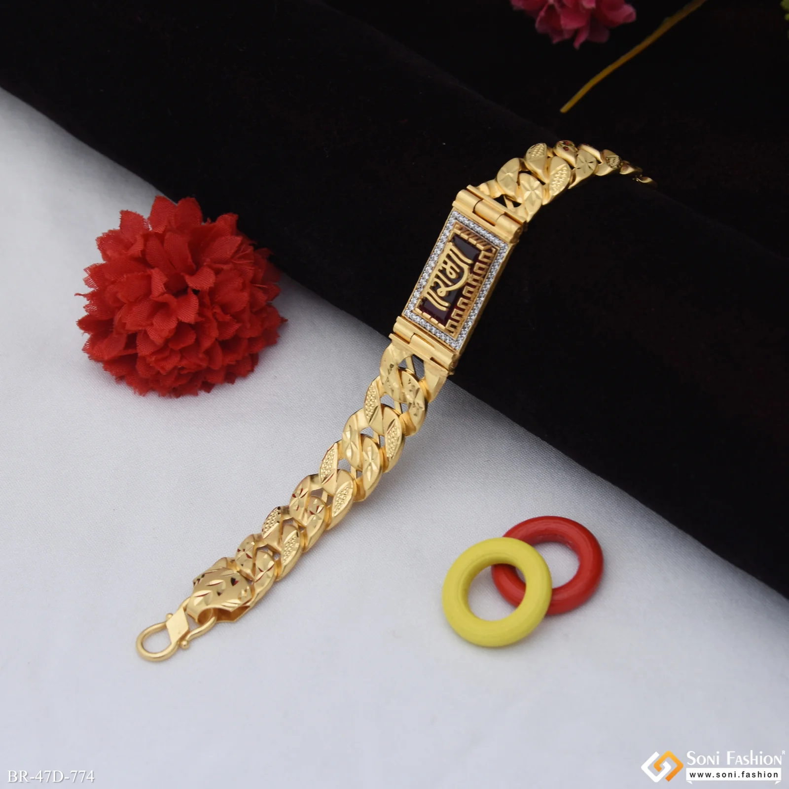 1 Gram Gold Plated Ram Artisanal Design Pokal Bracelet for Men - Style D774 - Image 4