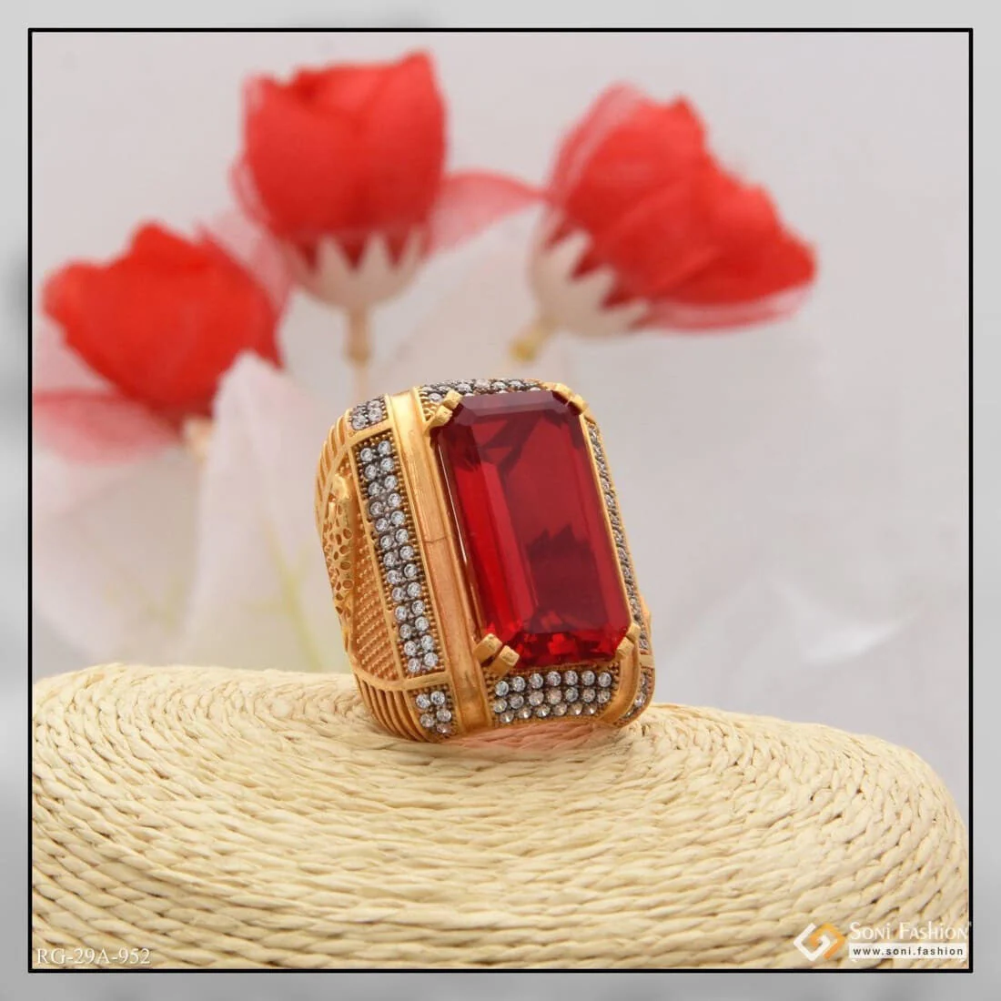 1 Gram Gold Plated Red Colour Jaguar with Diamond Gold Plated Ring - Style A952 - Image 4