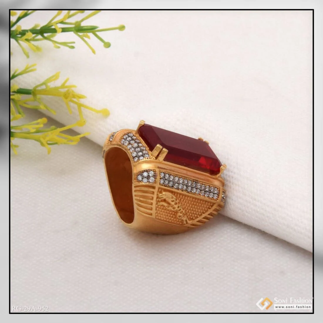 1 Gram Gold Plated Red Colour Jaguar with Diamond Gold Plated Ring - Style A952 - Image 6