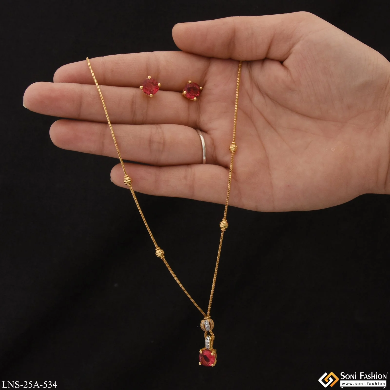 1 Gram Gold Plated Red Stone Designer Necklace Set for Ladies - Style A534 - Image 3