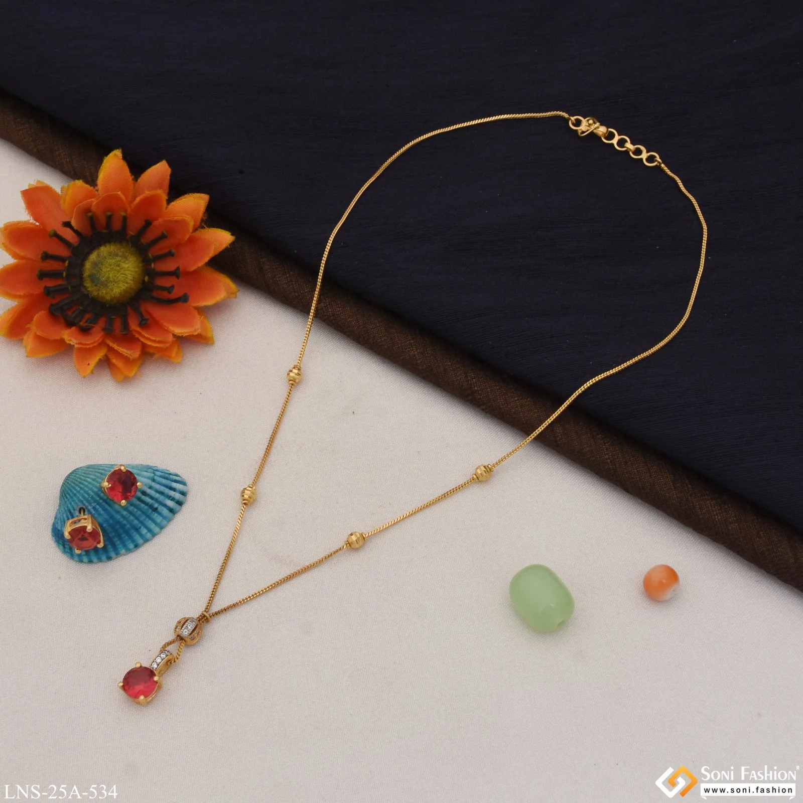 1 Gram Gold Plated Red Stone Designer Necklace Set for Ladies - Style A534 - Image 4