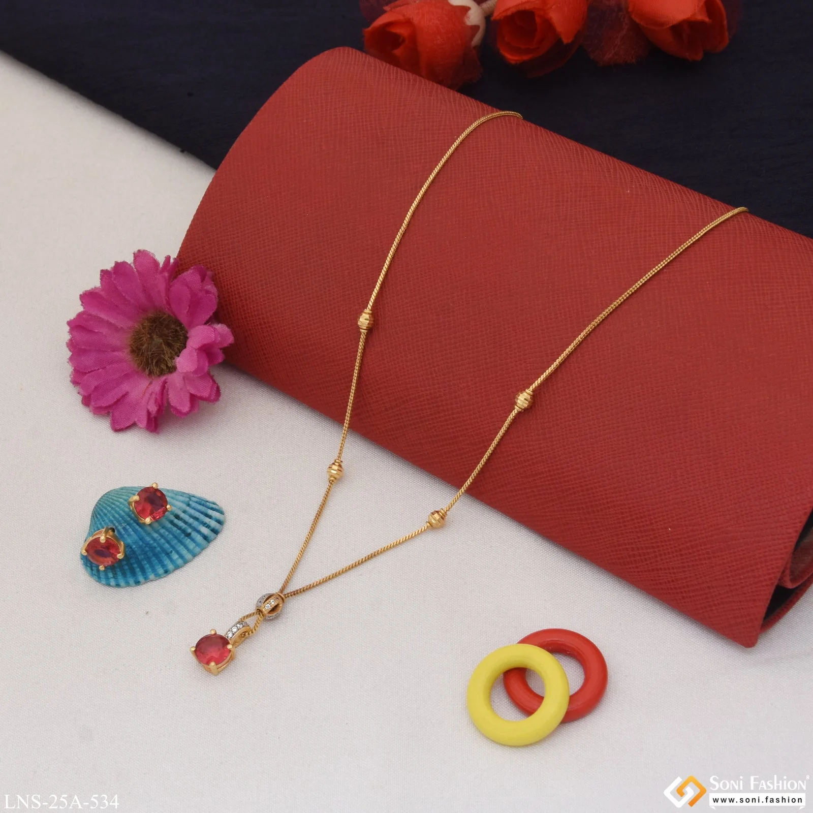 1 Gram Gold Plated Red Stone Designer Necklace Set for Ladies - Style A534 - Image 5