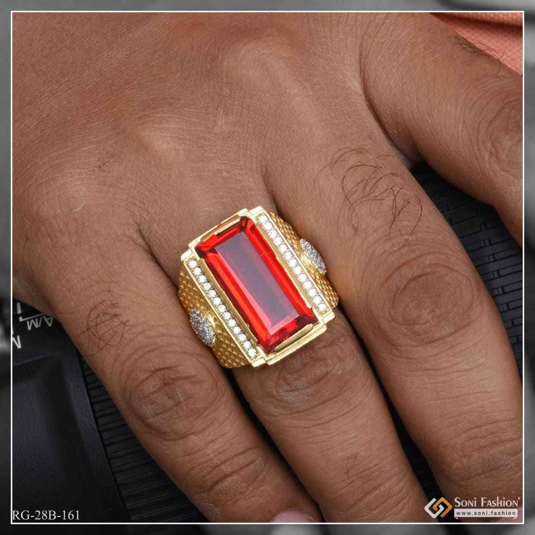 1 Gram Gold Plated Red Stone Latest Design High-quality Ring For Men - Style B161 - Image 2