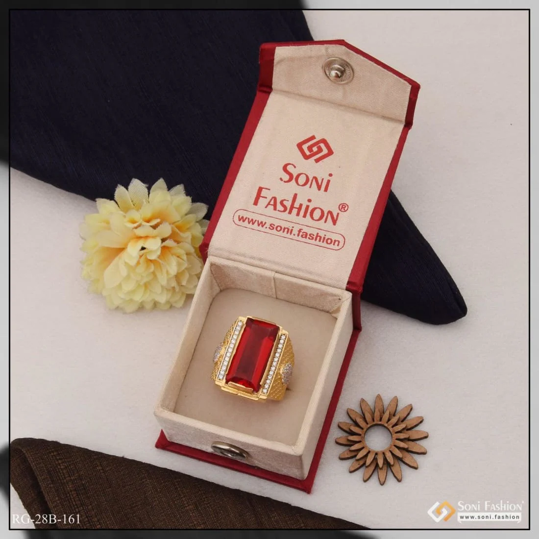 1 Gram Gold Plated Red Stone Latest Design High-quality Ring For Men - Style B161 - Image 3