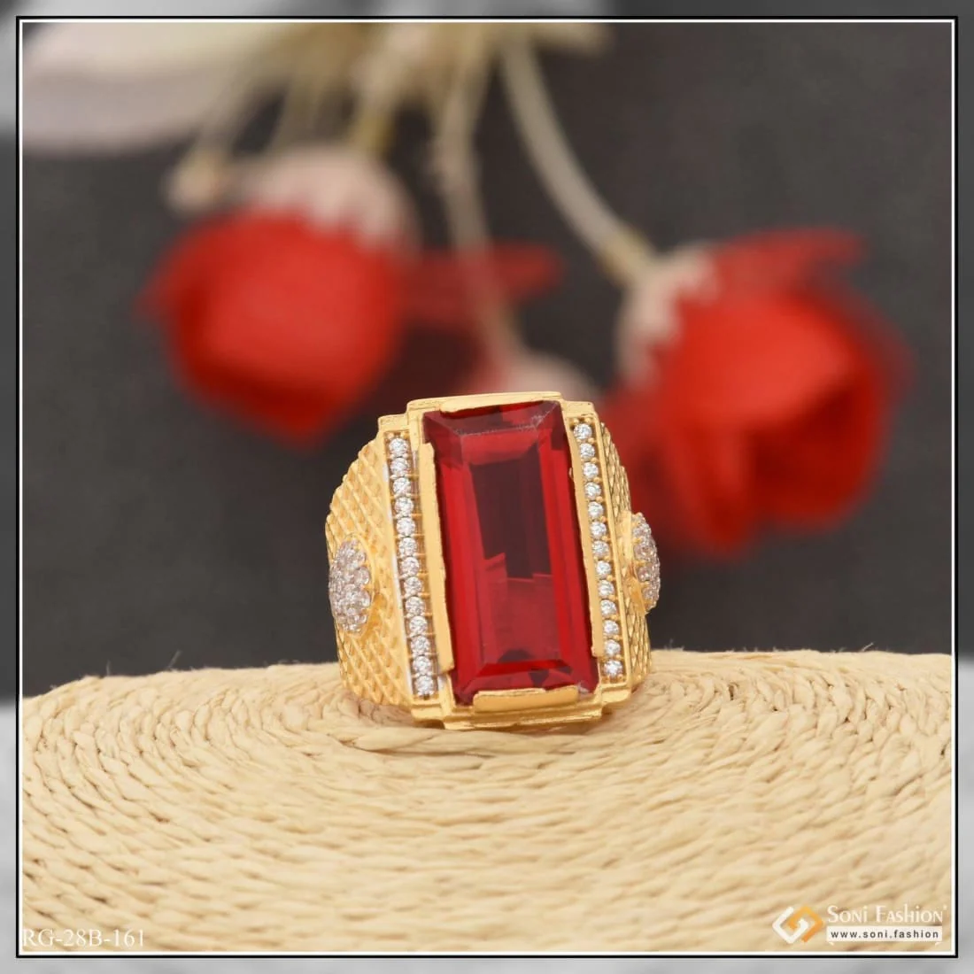 1 Gram Gold Plated Red Stone Latest Design High-quality Ring For Men - Style B161 - Image 4