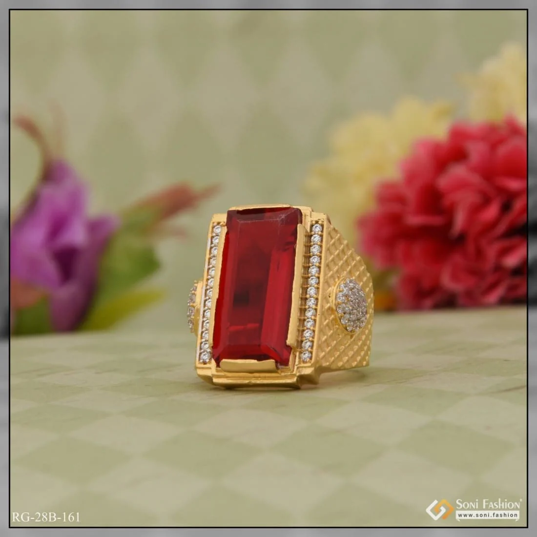 1 Gram Gold Plated Red Stone Latest Design High-quality Ring For Men - Style B161 - Image 5