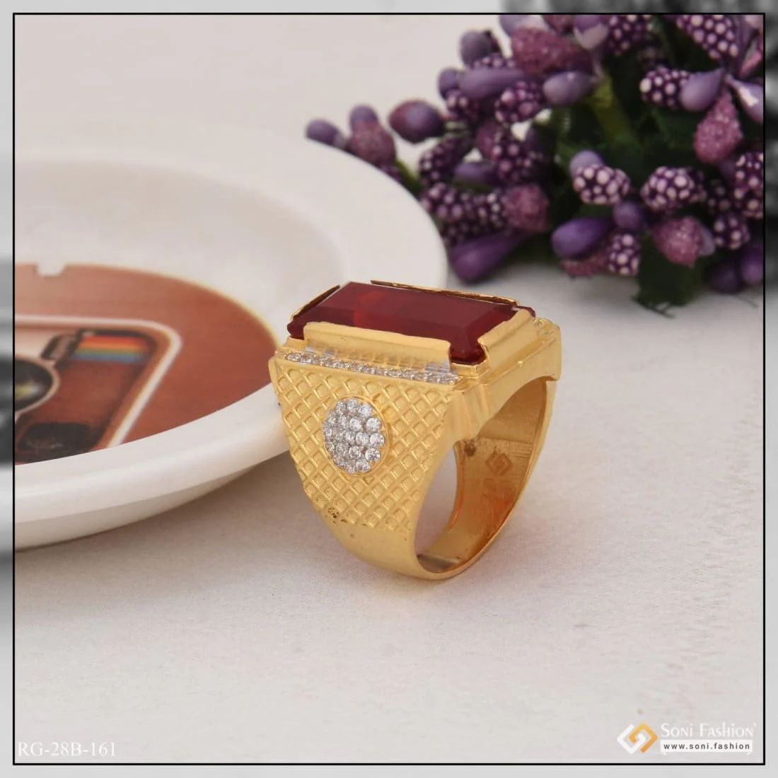 1 Gram Gold Plated Red Stone Latest Design High-quality Ring For Men - Style B161 - Image 6