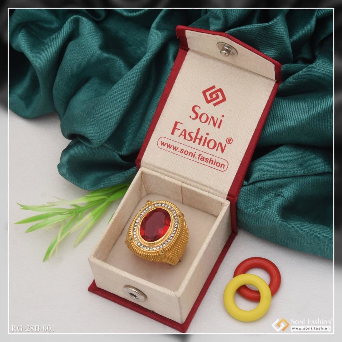 1 Gram Gold Forming Red Stone Streamlined Design Superior Quality Ring - Style B001 - Image 3