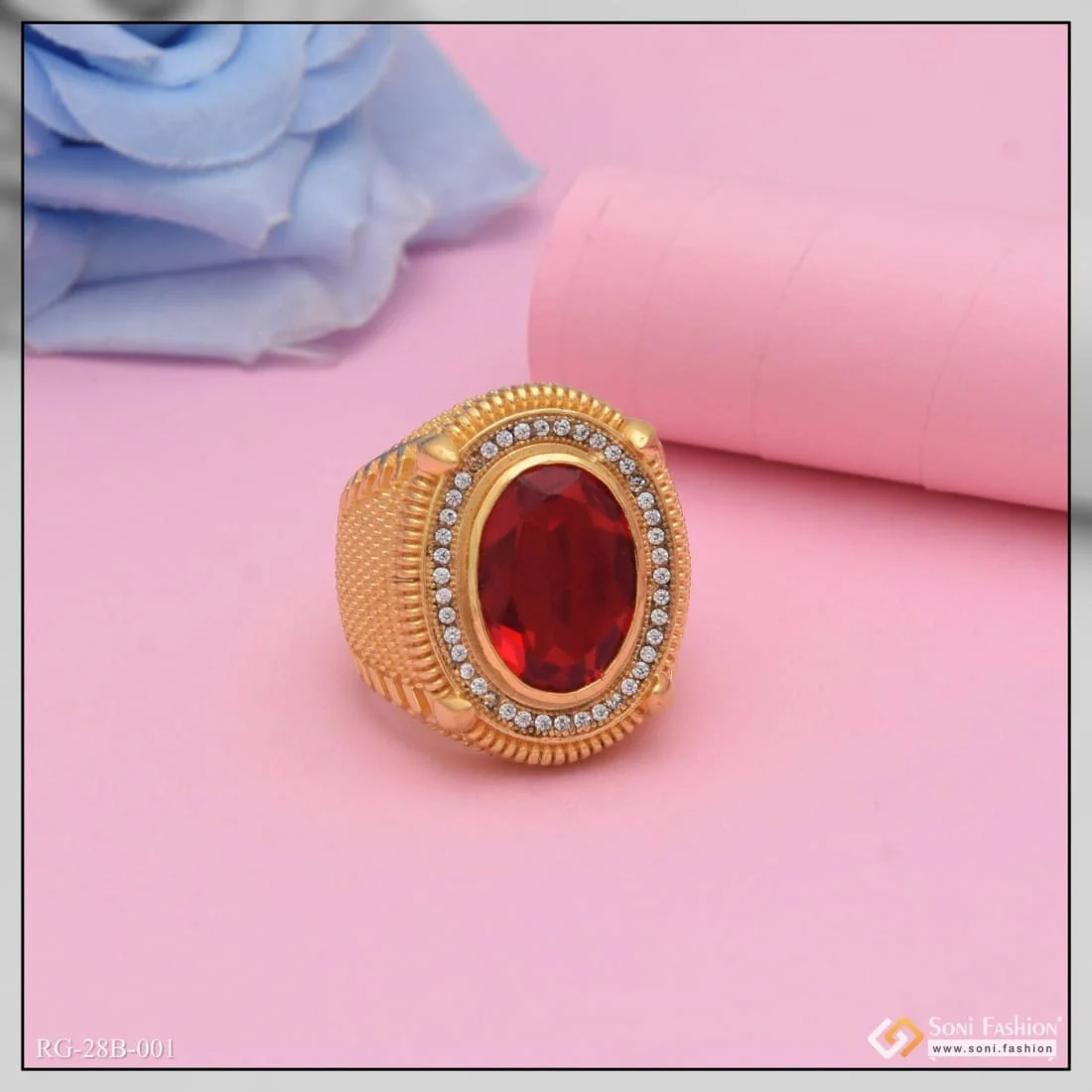 1 Gram Gold Forming Red Stone Streamlined Design Superior Quality Ring - Style B001 - Image 4