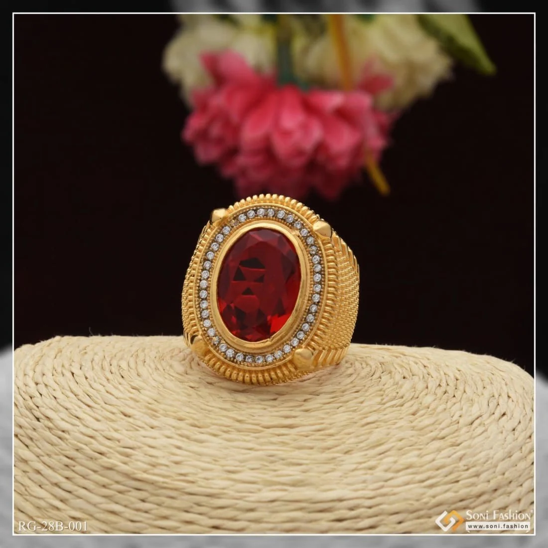 1 Gram Gold Forming Red Stone Streamlined Design Superior Quality Ring - Style B001 - Image 5