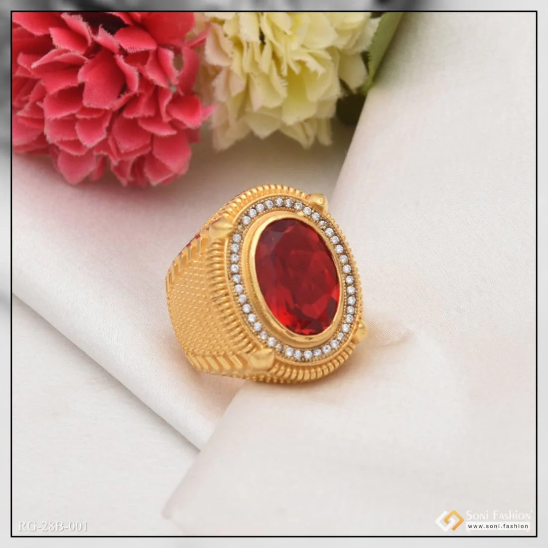 1 Gram Gold Forming Red Stone Streamlined Design Superior Quality Ring - Style B001 - Image 6