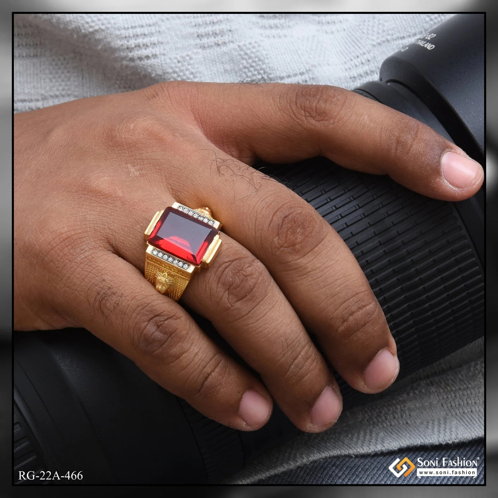 1 Gram Gold Plated Red Stone with Diamond Delicate Design Ring - Style A466