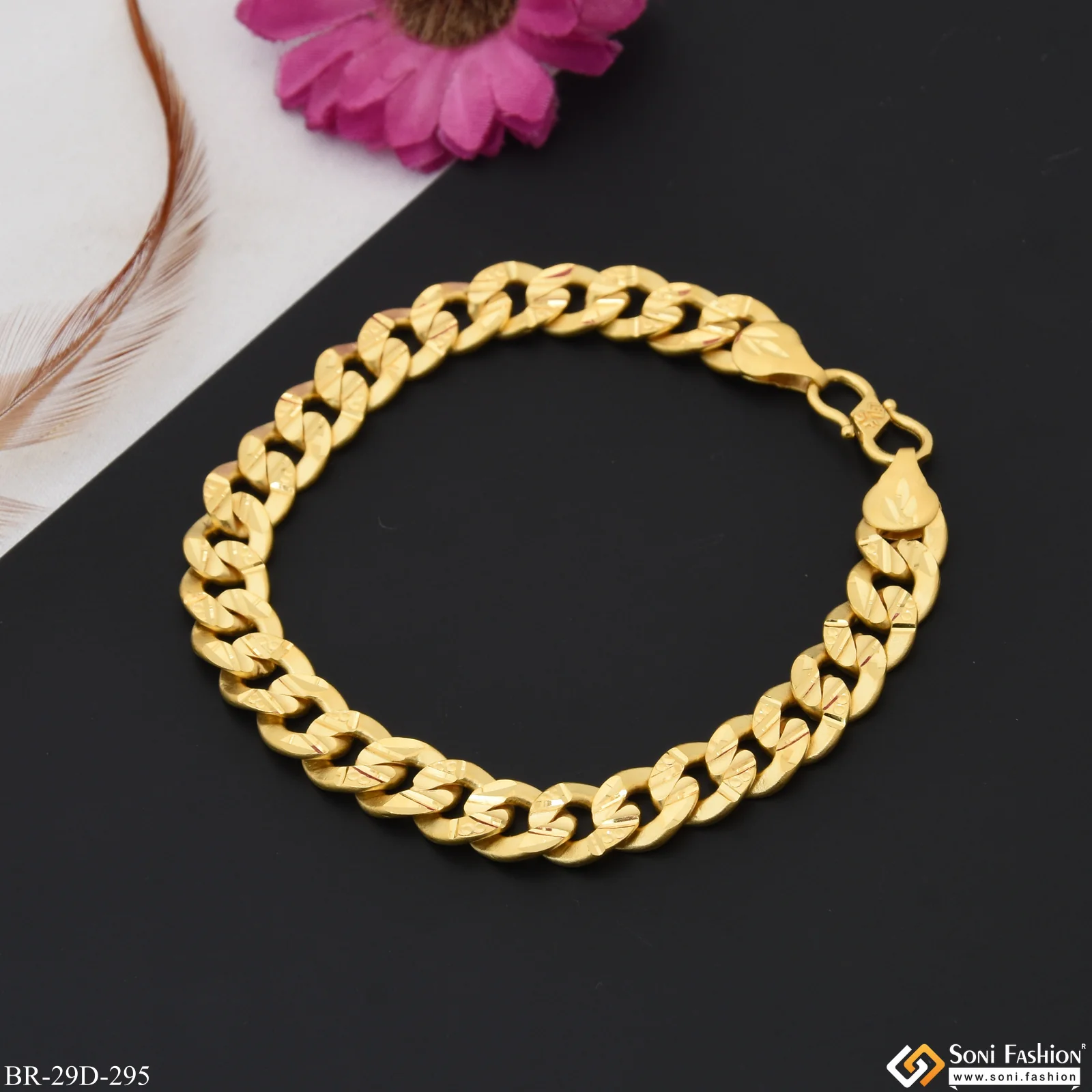 1 Gram Gold Plated Ring Into Ring Gorgeous Design Bracelet for Men - Style D295 - Image 4