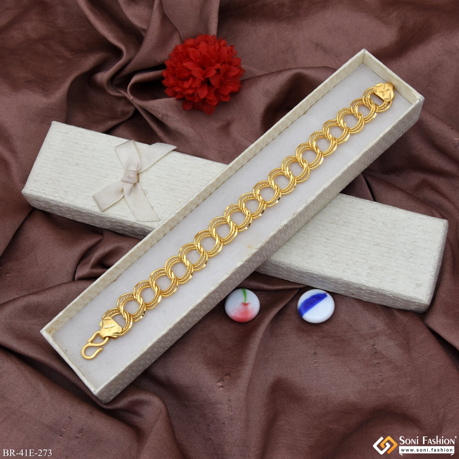 1 Gram Gold Plated Ring Into Ring Link Bracelet for Men - Style E273 - Image 2