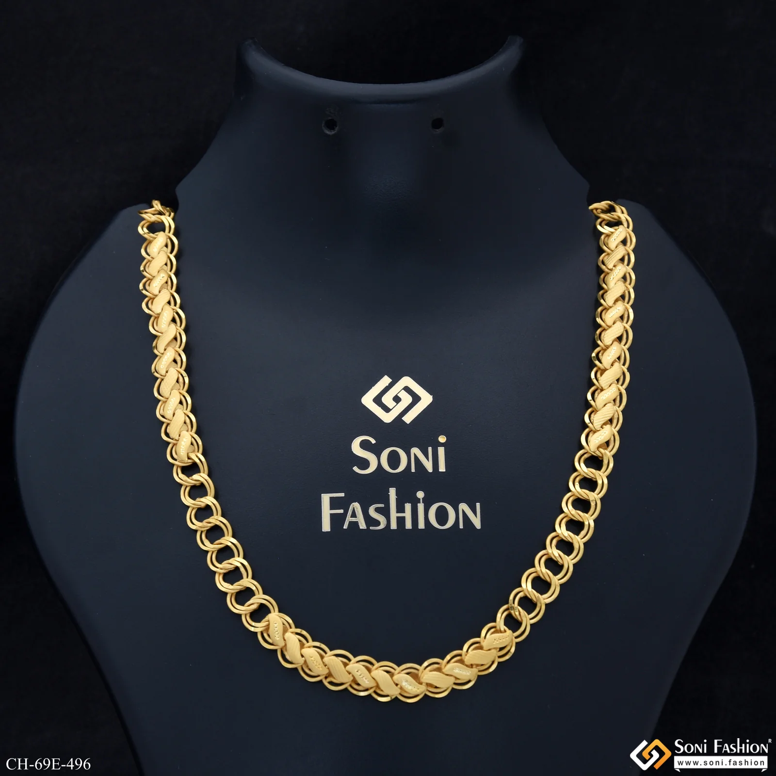 1 Gram Gold Plated Ring Into Ring Link Kohli Chain for Men - Style E496