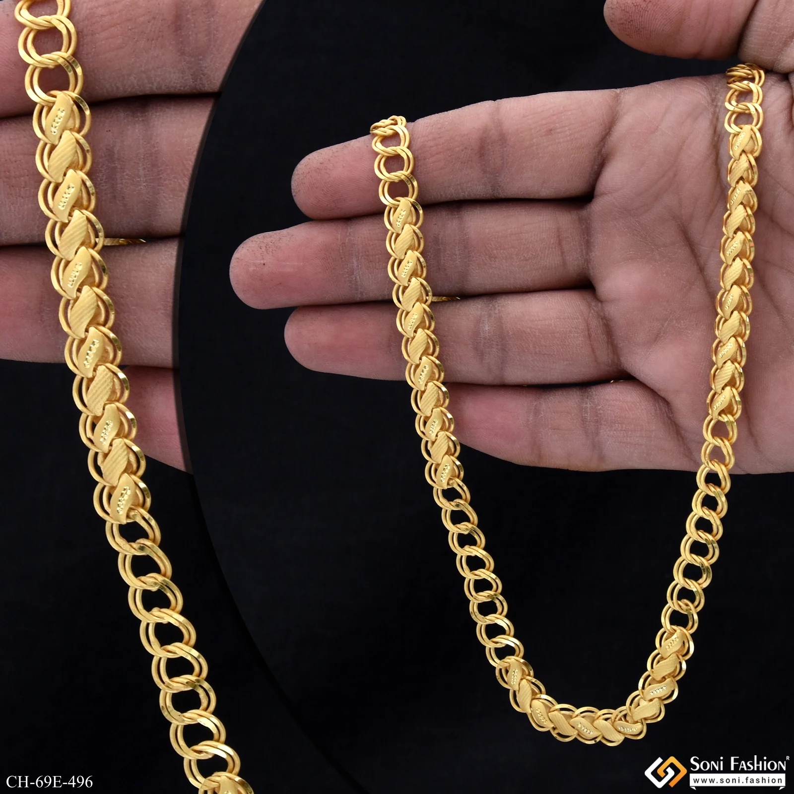 1 Gram Gold Plated Ring Into Ring Link Kohli Chain for Men - Style E496 - Image 2