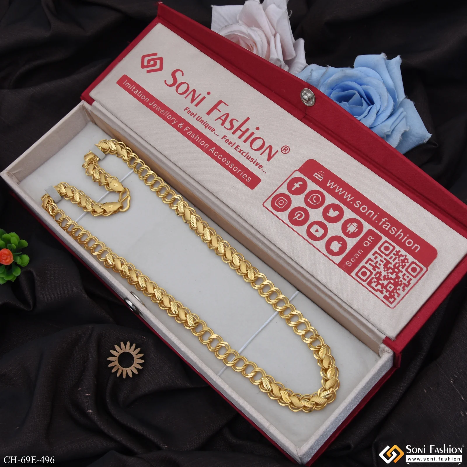 1 Gram Gold Plated Ring Into Ring Link Kohli Chain for Men - Style E496 - Image 3