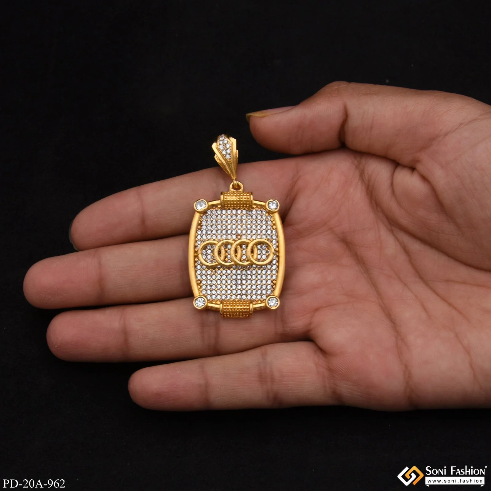 1 Gram Gold Plated Ring with Diamond Antique Design Pendant for Men - Style A962