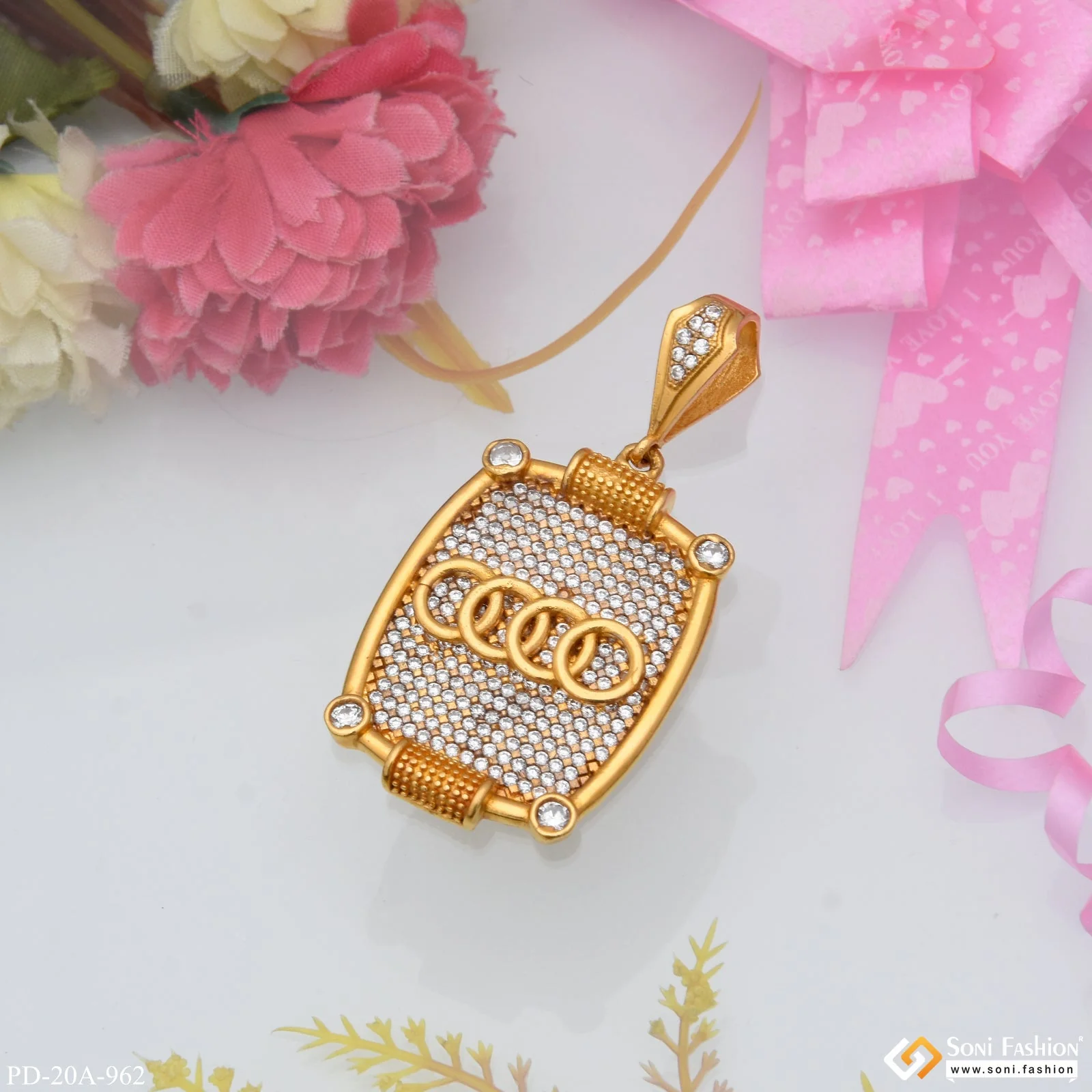 1 Gram Gold Plated Ring with Diamond Antique Design Pendant for Men - Style A962 - Image 2