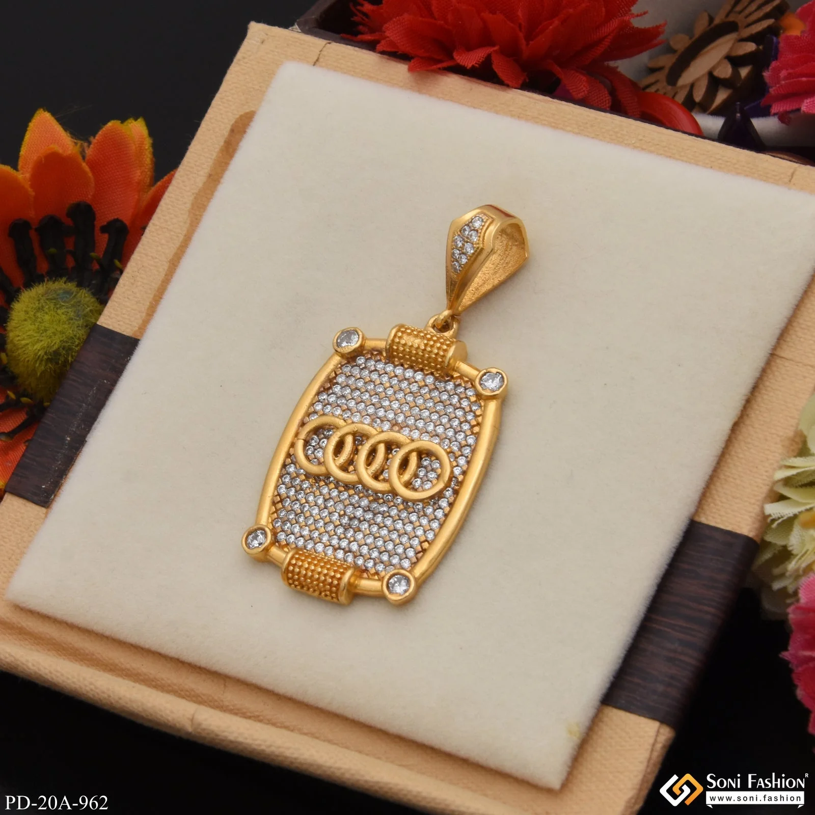 1 Gram Gold Plated Ring with Diamond Antique Design Pendant for Men - Style A962 - Image 4