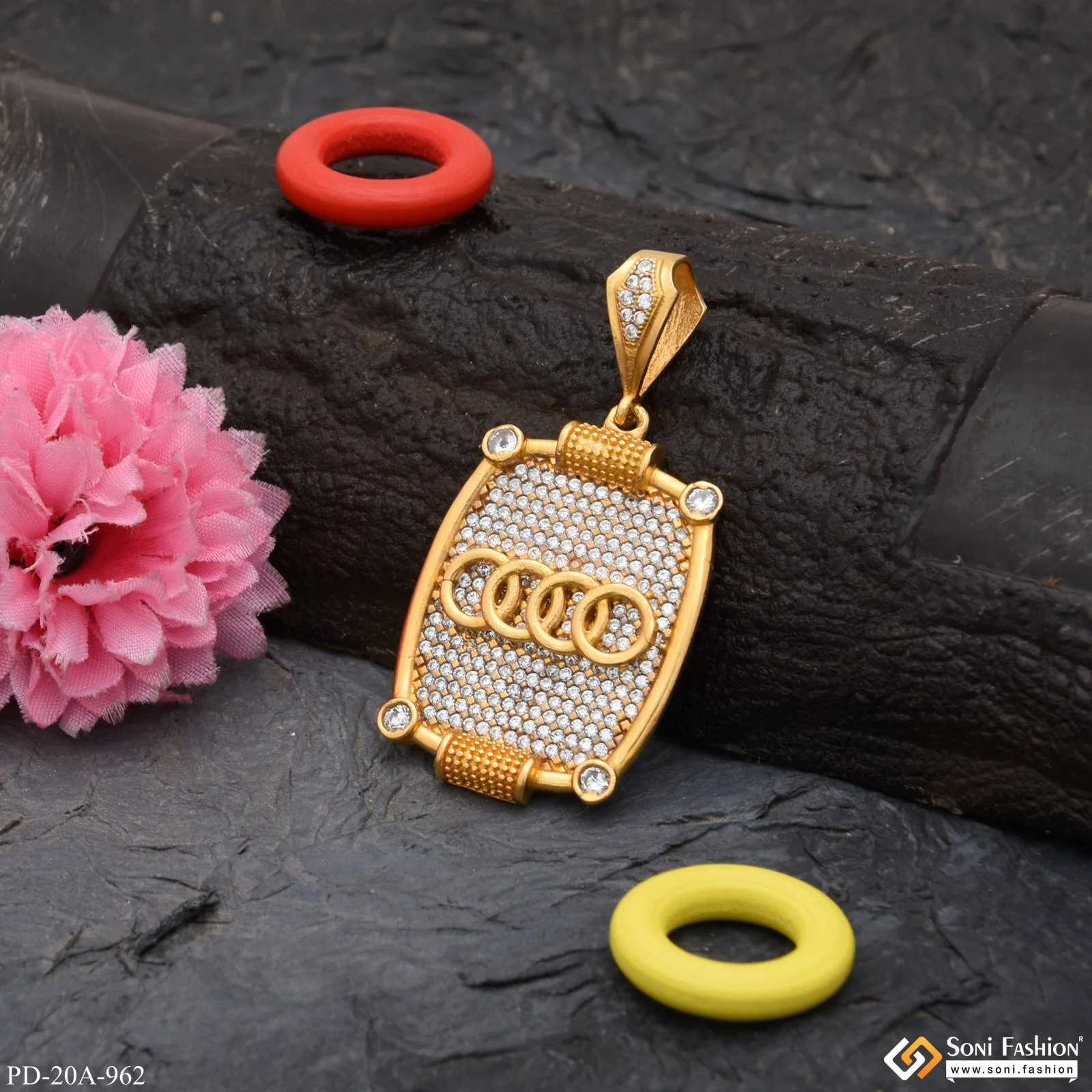 1 Gram Gold Plated Ring with Diamond Antique Design Pendant for Men - Style A962 - Image 5